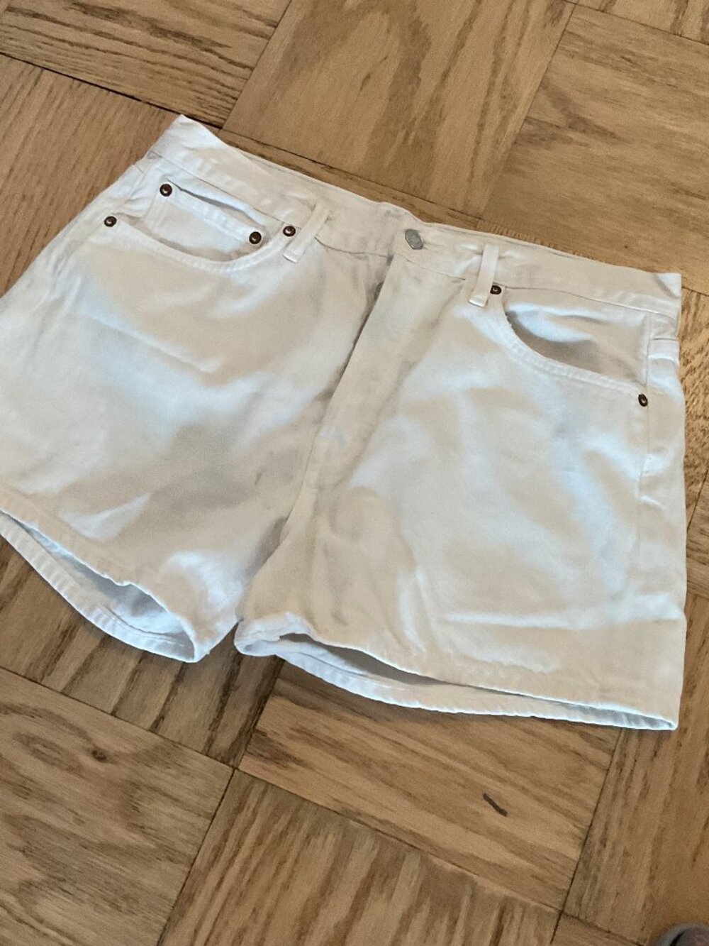 AGOLDE White Denim Shorts Size 31 High Rise Clean Hem Minimalist